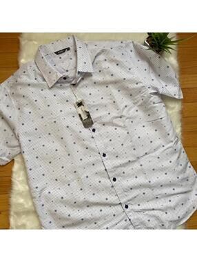 Bohio White Blue Patterned Short Sleeve Button-Up Shirt L